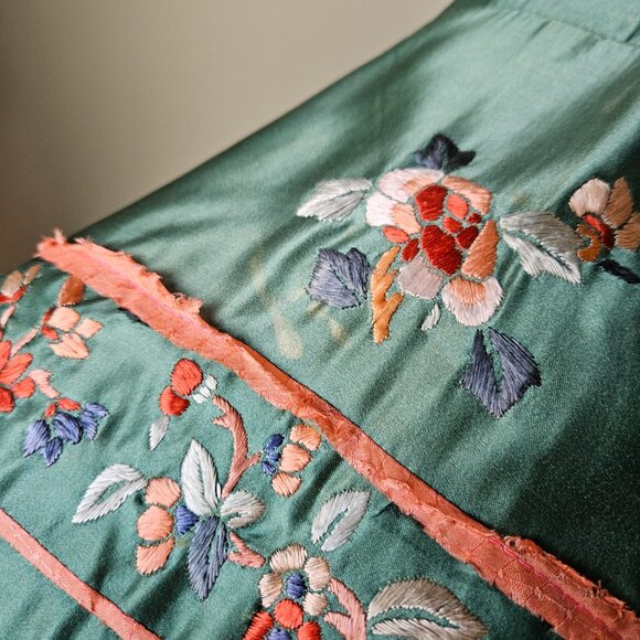Vintage Chinese Embroidered Silk Robe Green - Picture 7 of 12